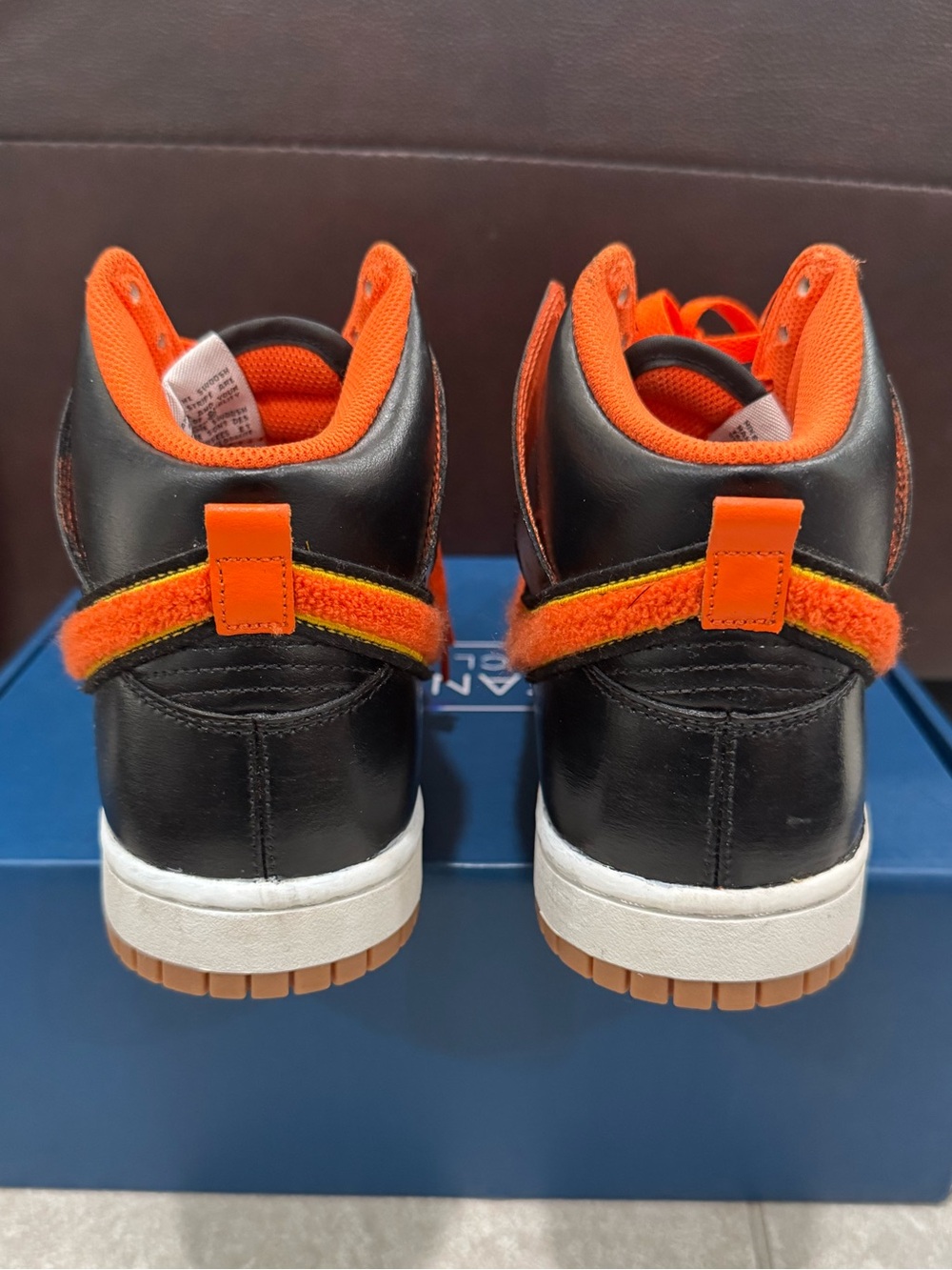 Size 10- Nike Dunk High Chenille Swoosh Black Safety Orange Customized - Picture 4 of 7